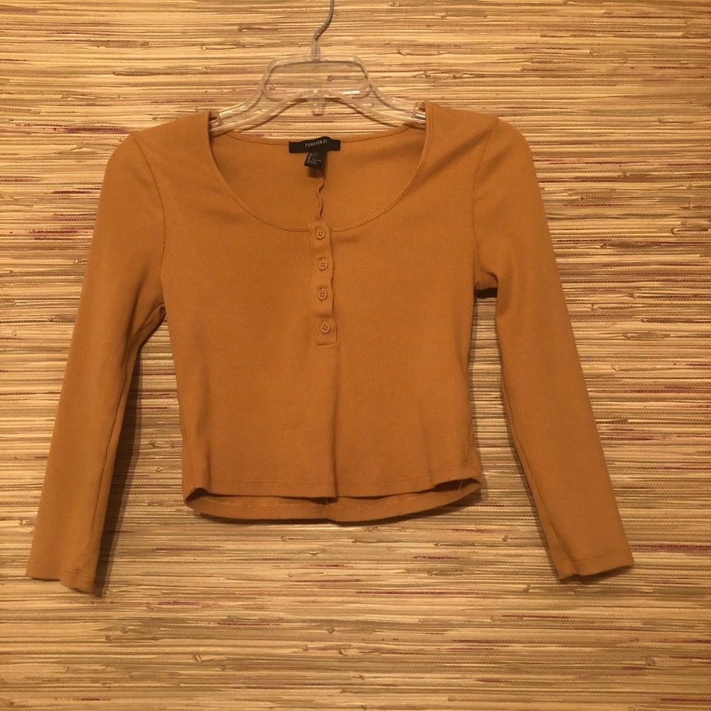 Forever 21 Long Sleeve Button Crop Top
